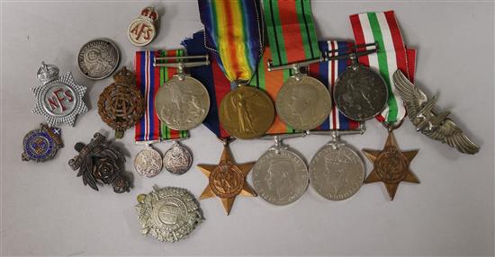 A collection of WWI / WWII medals and US Air Force gunners badge